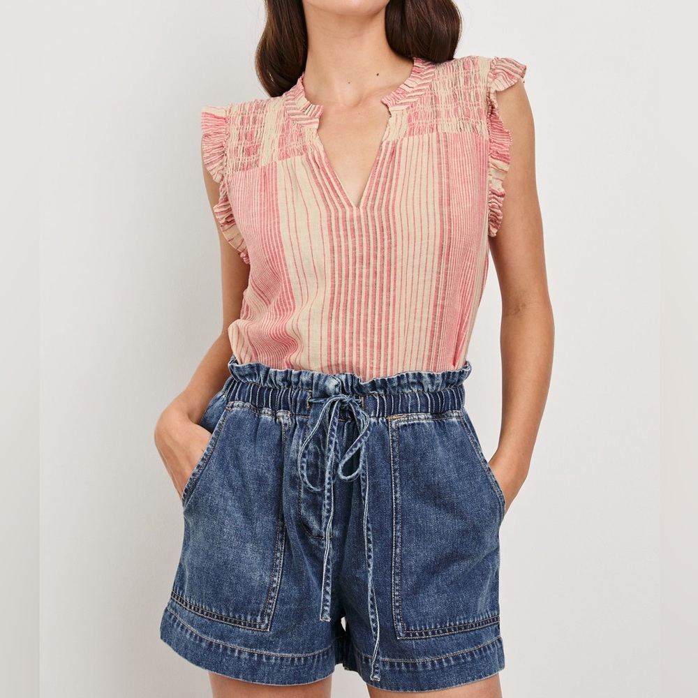 Rails Pink and Cream Striped Ruffle Blouse